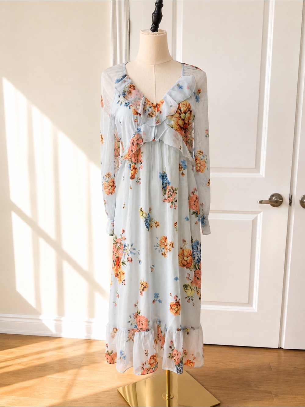 Patrons of Peace Floral Ruffle Long Sleeve Maxi Dress – Size XS